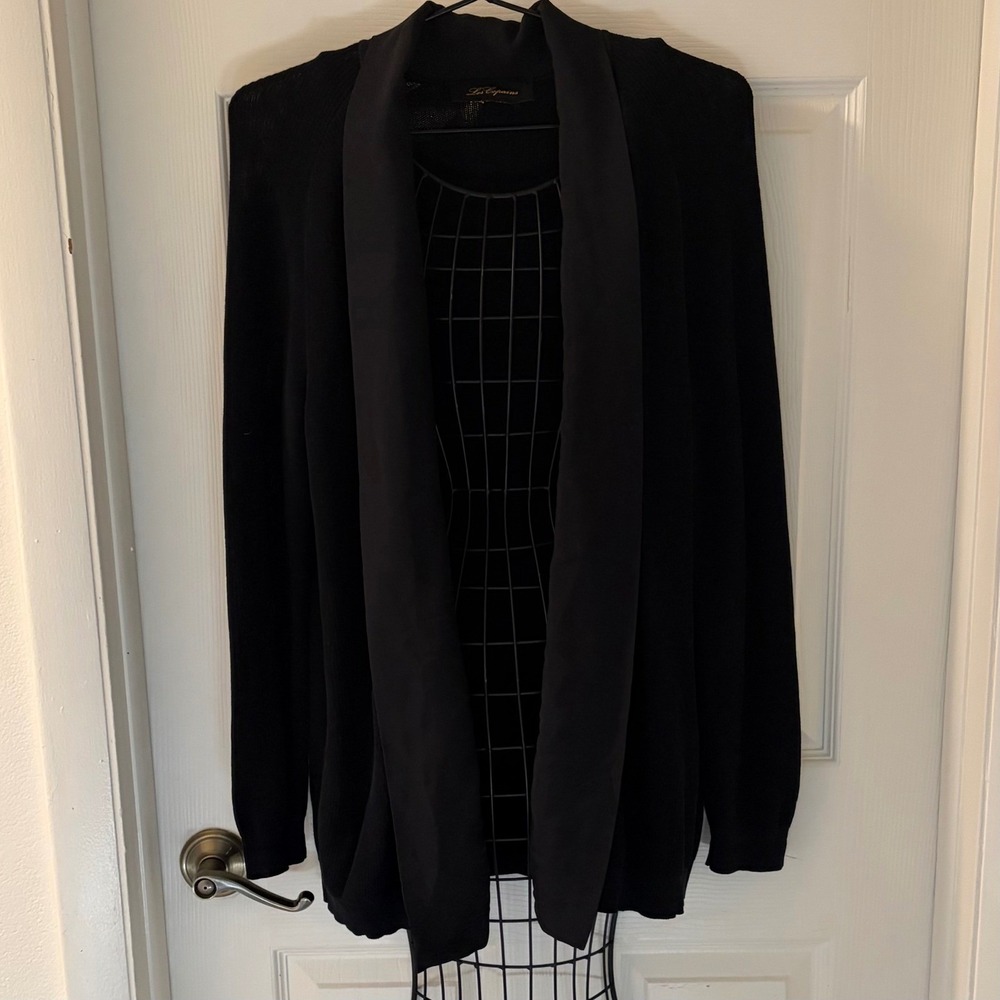 Les Copains Italy Black Knit Satin Collar Cardigan IT 44 US 8 Medium
